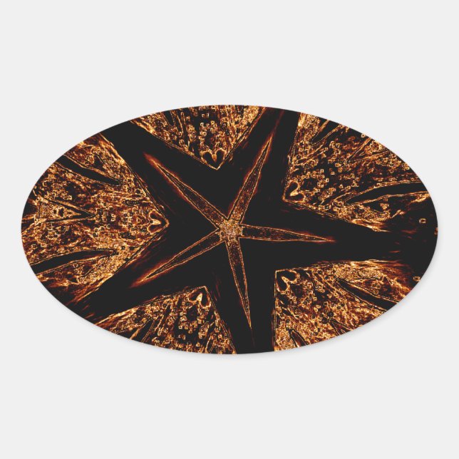 Elegant Dark Kaleidoscopic Design Black Brown Star Ovaler Aufkleber (Vorderseite)