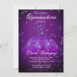 Elegant Dark Lila Quinceanera Einladung