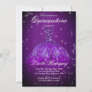 Elegant Dark Lila Quinceanera Einladung