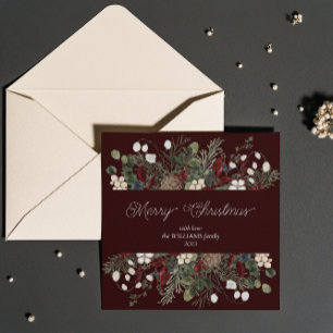 Elegant Dark Merry Botanische Typografie Weihnacht Feiertagskarte