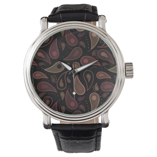 Elegant Dark Modern Paisley Pattern Armbanduhr (Vorderseite)
