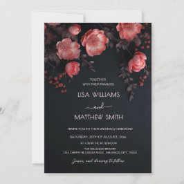Elegant Dark Moody 3D Roses Wedding Einladung