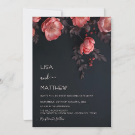 Elegant Dark Moody 3D Roses Wedding Einladung