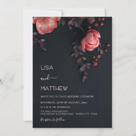 Elegant Dark Moody 3D Roses Wedding Einladung