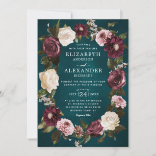 Elegant Dark Moody Aquamarine Hochzeit Einladung