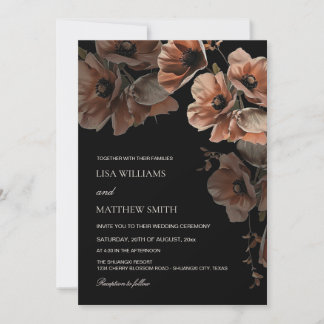 Elegant Dark Moody Blush Flowers  Wedding Einladung