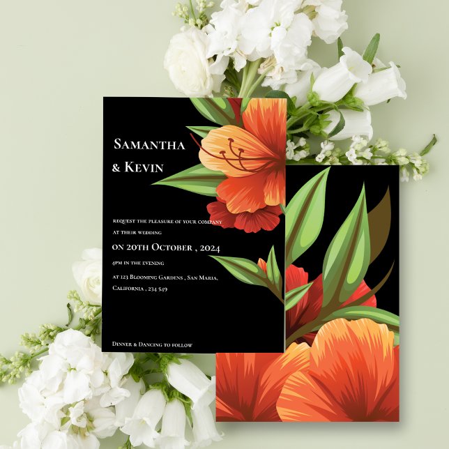 Elegant Dark Moody Orange Floral Wedding Einladung (Elegant Dark Moody Orange Floral Wedding Invitation)