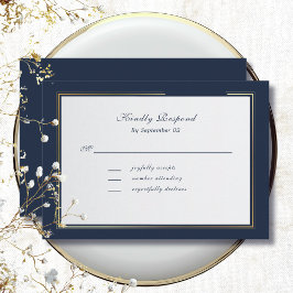 Elegant Dark Navy Gold Frame Traditional RSVP