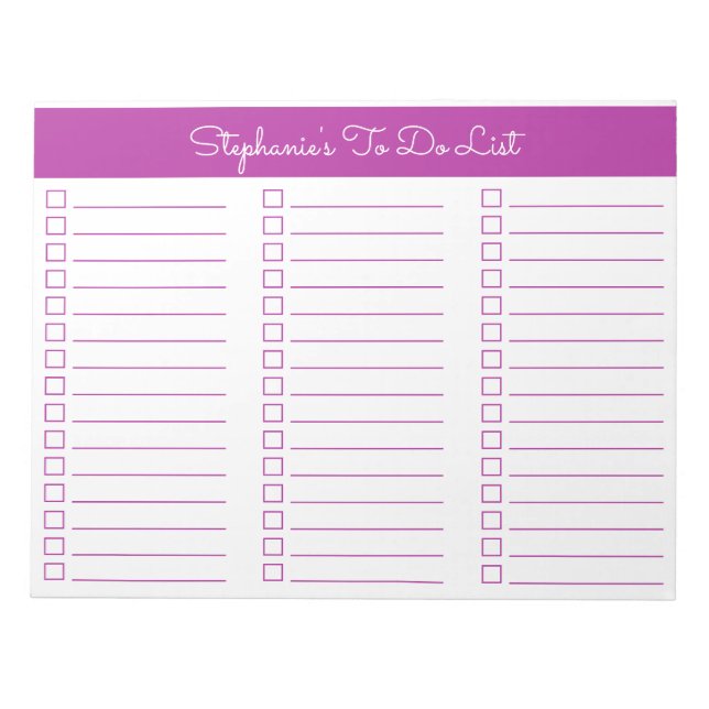 Elegant Dark Pink 8.5x11 Three Column Checklist Notizblock (Vorderseite)