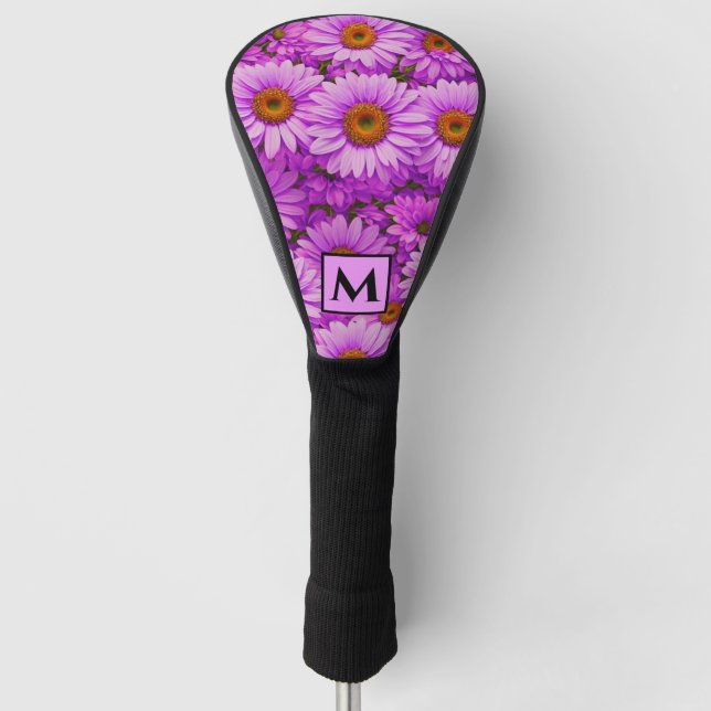 Elegant dark pink magenta floral daisies golf headcover (Vorderseite)