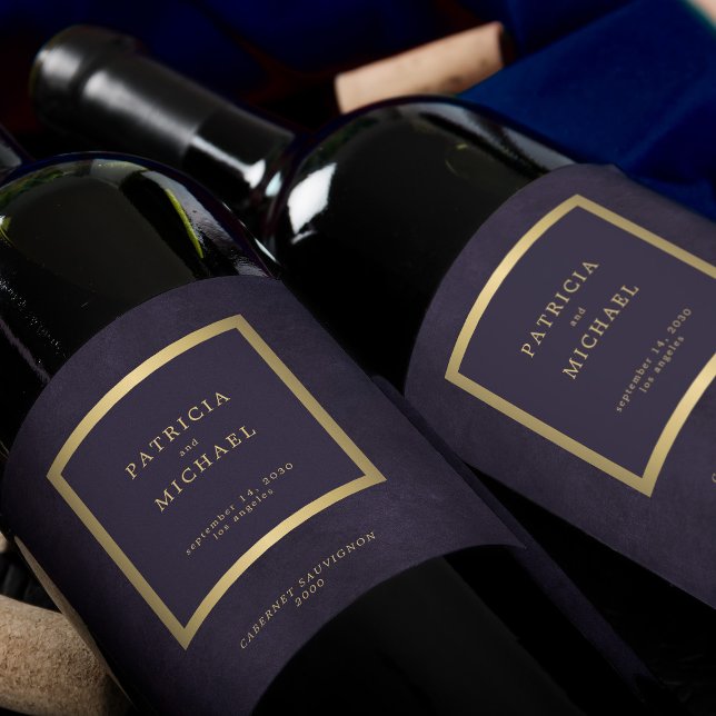 Elegant dark purple gold wedding personalized weinetikett (Von Creator hochgeladen)