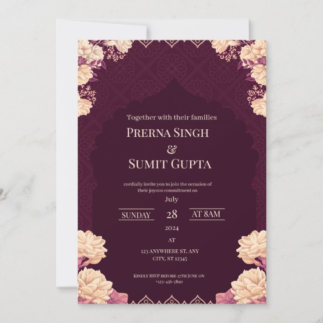 Elegant Dark Purple Wedding Invitation Einladung (Vorderseite)
