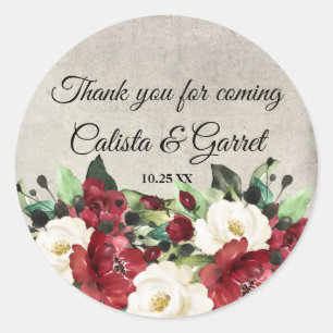Elegant Dark Red Floral Goth Wedding Vielen Dank Runder Aufkleber