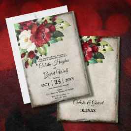 Elegant Dark Red Floral Grunge Gray Goth Wedding Einladung