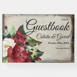Elegant Dark Red Floral Grunge Gray Goth Wedding Gästebuch