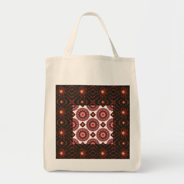 Elegant Dark Red Geometric Mandala Tote Bag – Arti Tragetasche (Vorne)