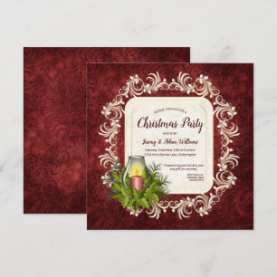 Elegant Dark Red mit Kerzenlicht Weihnachts-Party Einladung