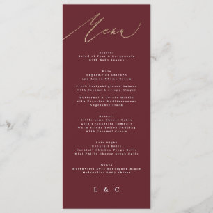 Elegant Dark Red Plum Burgundy Calligraphy Wedding Menükarte