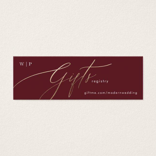 Elegant Dark Red Plum Burgundy Gold Gift Registry (Vorderseite)