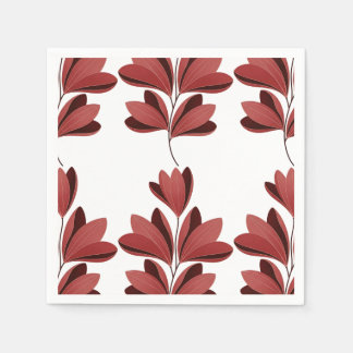 Elegant Dark Red Stylized Floral Branch Serviette