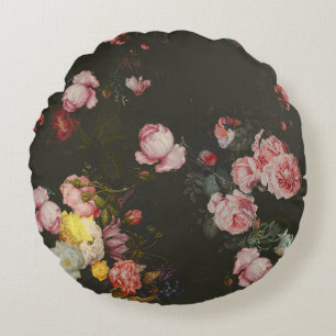 Elegant Dark Rich Blumenrosa Roses Rundes Kissen