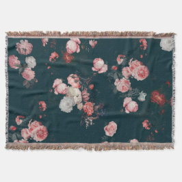 Elegant Dark Rich Dutch Floral Pink Roses Decke