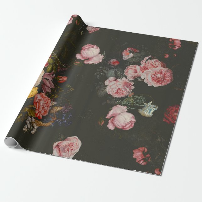 Elegant Dark Rich Dutch Floral Pink Roses Geschenkpapier (Ungerollt)