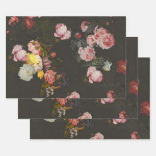 Elegant Dark Rich Dutch Floral Pink Roses Geschenkpapier Set