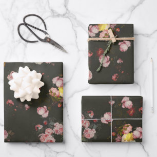 Elegant Dark Rich Dutch Floral Pink Roses Geschenkpapier Set
