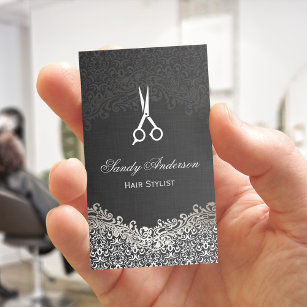 Elegant Dark Silver Damask - Haarstylistin Visitenkarte