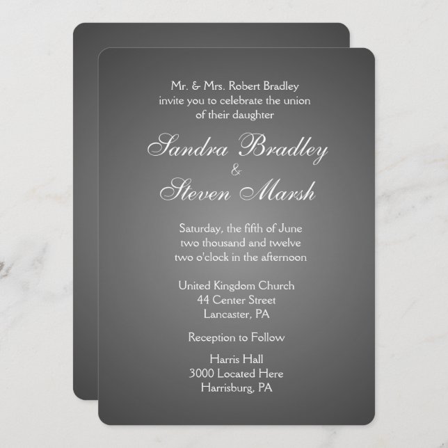 Elegant Dark Silver Wedding Einladungen (Vorne/Hinten)