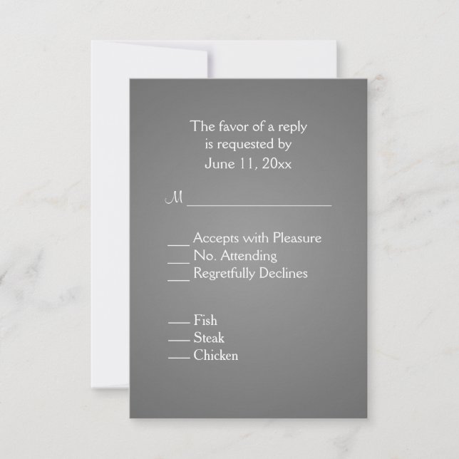 Elegant Dark Silver Wedding RSVP mit Menü Karte (Vorderseite)