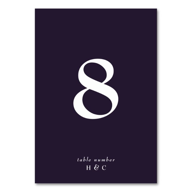 Elegant Dark Simple White bei Lila Hochzeit Tischnummer (Vorderseite)
