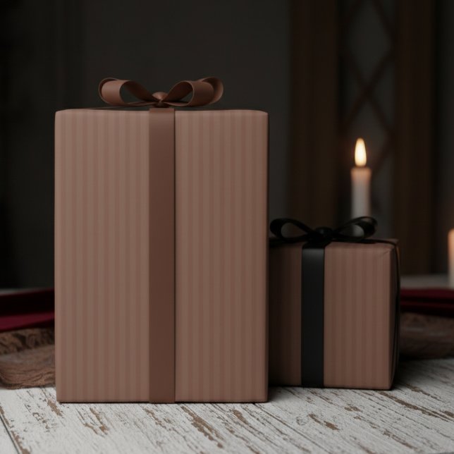Elegant Dark Tan Pinstripes Geschenkpapier (Simple Elegant Vintage Brown Wrapping Paper for Gothic Wedding or Birthday for Him. Brown Pinstripes)