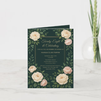 Elegant Dark Teal Floral with Gold Frame Birthday Einladung
