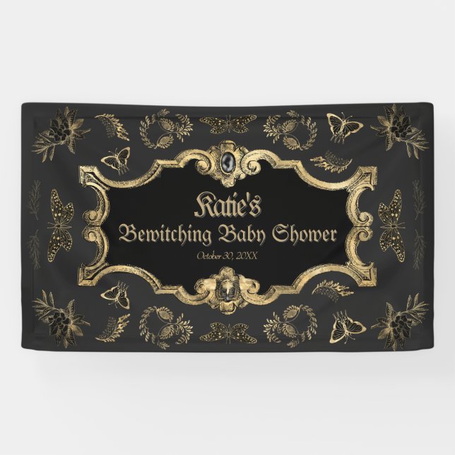 Elegant Dark Viktorianisch Gothic Baby Shower Banner (Horizontal)