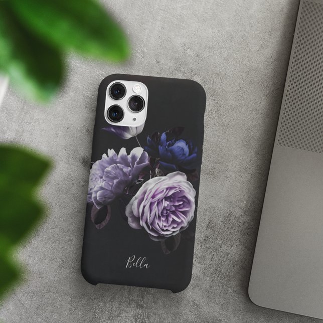 Elegant Dark Violet Floral Peony Personalisiert Case-Mate iPhone Hülle (Von Creator hochgeladen)