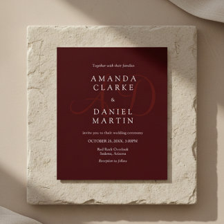 Elegant Deep Burgendy Wedding Monogram Initials  Einladung