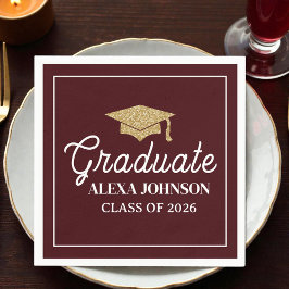 Elegant Deep Burgundy Class Of 2026 Graduation Serviette