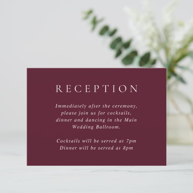 Elegant Deep Burgundy Classic Wedding Begleitkarte (Stehend Vorderseite)