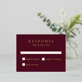 Elegant Deep Burgundy Foil Wedding RSVP Card Folie Einladungspostkarte