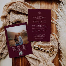 Elegant Deep Burgundy QR Code Classic Wedding Einladung