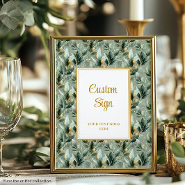 Elegant Deep Green Gold Eucalyptus Wedding Custom Poster