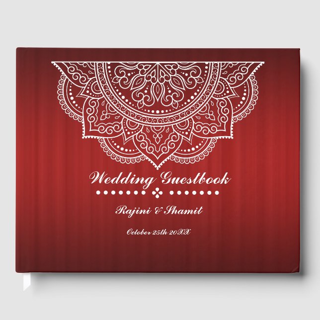 Elegant Deep Red Burgundy Paisley Mandala Gästebuch (Vorderseite)