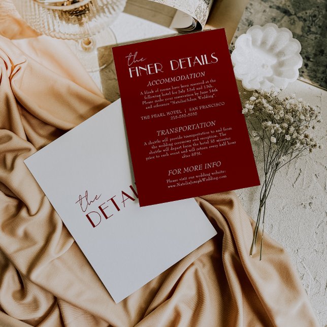 Elegant Deep Red Burgundy White wedding Details   Begleitkarte (Von Creator hochgeladen)