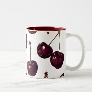 Elegant Deep Red Cherry Pattern Two-Tone Mug Zweifarbige Tasse