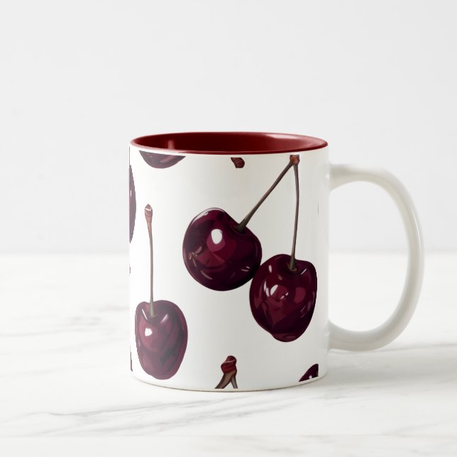 Elegant Deep Red Cherry Pattern Two-Tone  Mug Zweifarbige Tasse (Rechts)