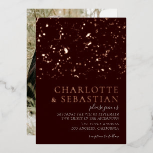 Elegant Deep Red Foto Wedding Personalisiert Folieneinladung