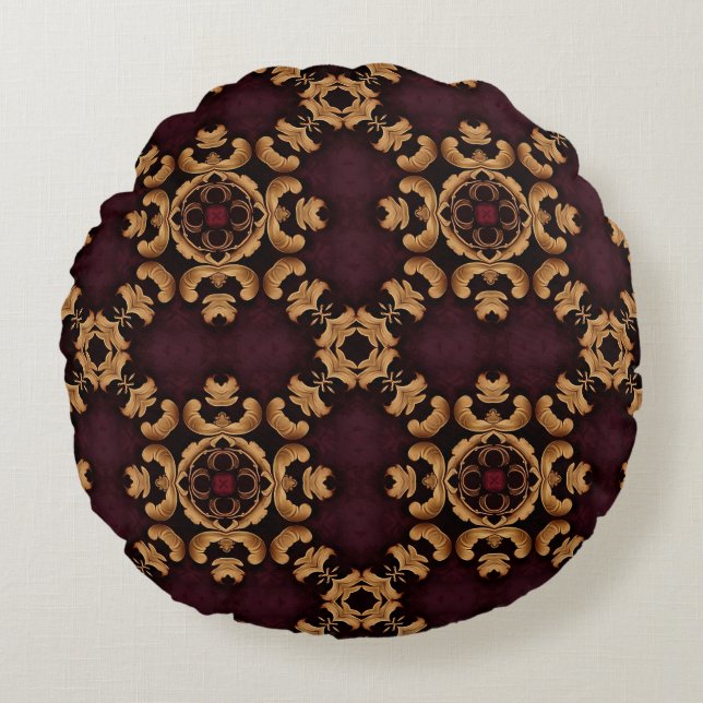 Elegant deep red gold arabesque pattern rundes kissen (Vorderseite)