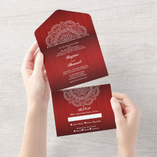 Elegant Deep Red Indian Wedding (kein Env erforder All In One Einladung